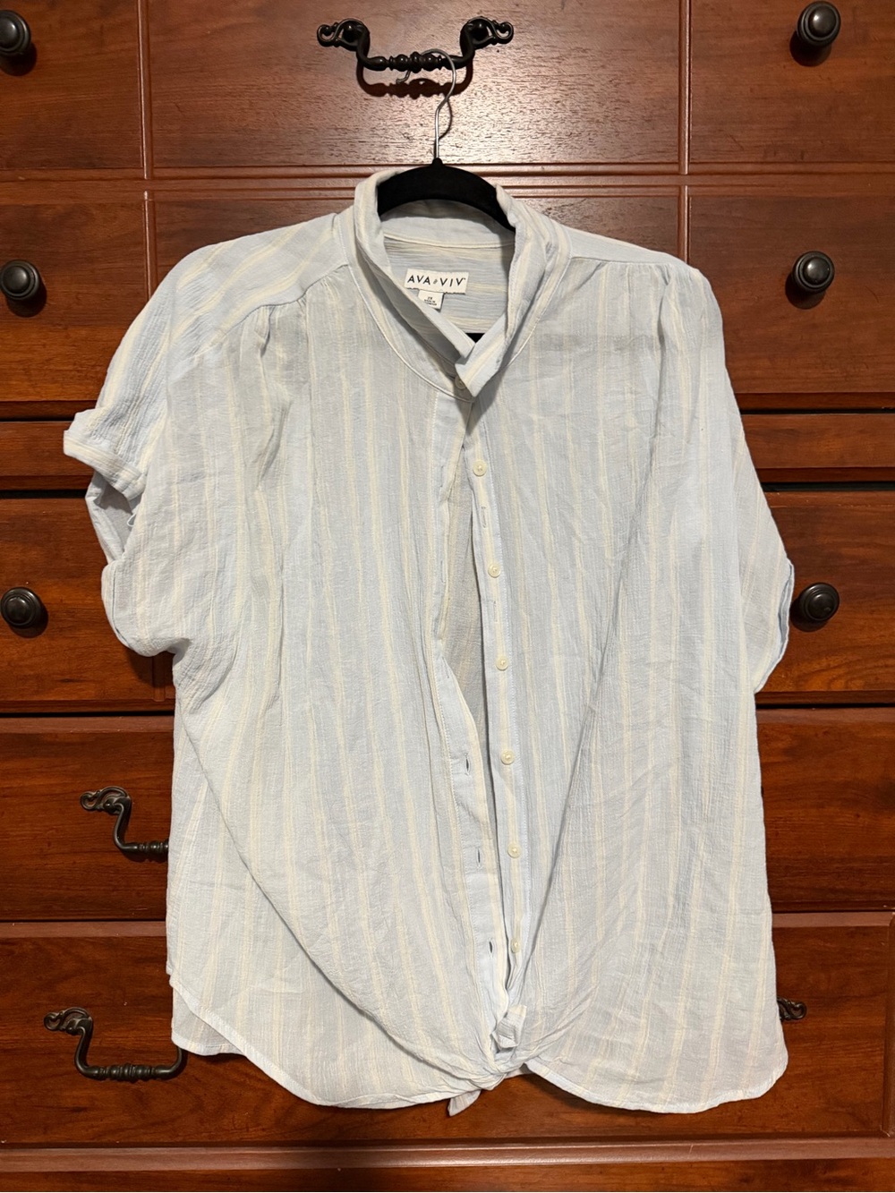 Ava & Viv Light Blue Striped Button-Down Short Sleeve Top